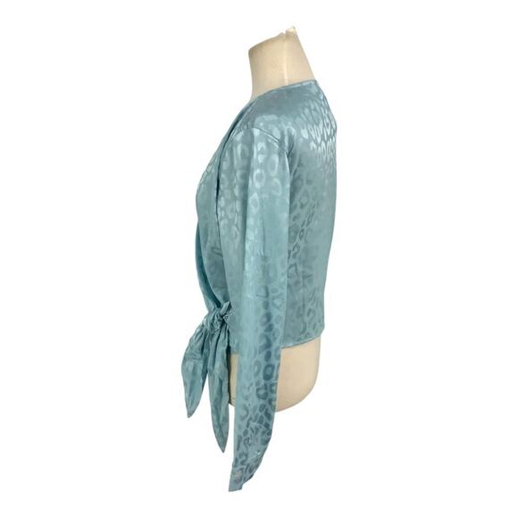 Something New Mia Satin Long Sleeve Wrap Top Blue Size Large NWOT $40 MSRP - Picture 5 of 8